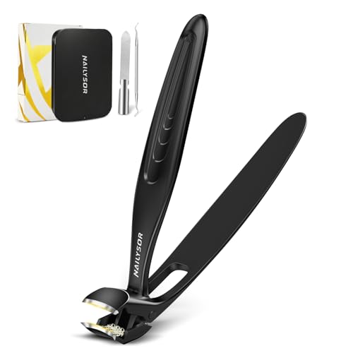 Toenail Clippers for Thick Toenails, Long Handle Nail Clippers for Seniors, Large Fingernail Clipper Angled Head with Catcher, Ergonomic Wide Jaw Opening Heavy Duty Cutter for Men Women