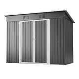 Metall Geräteschuppen 242x126x182 cm – Wetterfester Gartenschrank mit Abschließbare Tür, Schrägdach & Belüftung – Fundamentrahmen für Garten, Terrasse, Fahrrad & Mülltonnenbox (Grau)