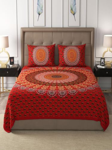 Image of JaipurFabric Cotton Double Bedsheet with 2 Pillow Covers | Soft, Breathable, Fade Resistant Bedding Set for Home, Hotel & Daily Use (Crimson Red) (90'' * 108'')