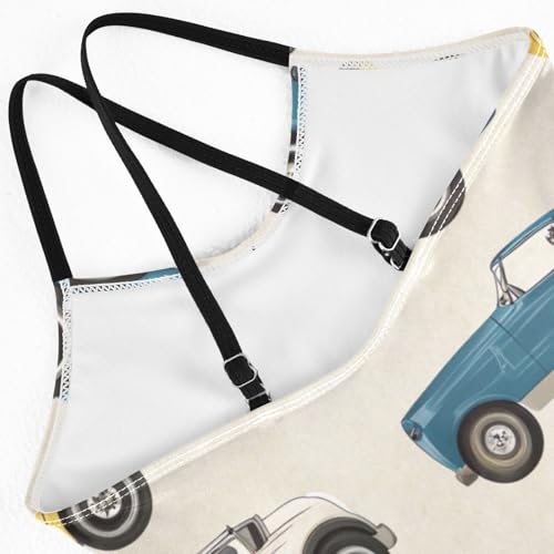 Vintage Race Cars Beige One Piece Swimsuit, Spaghetti Straps, Cross Back Design, Ages 3T4