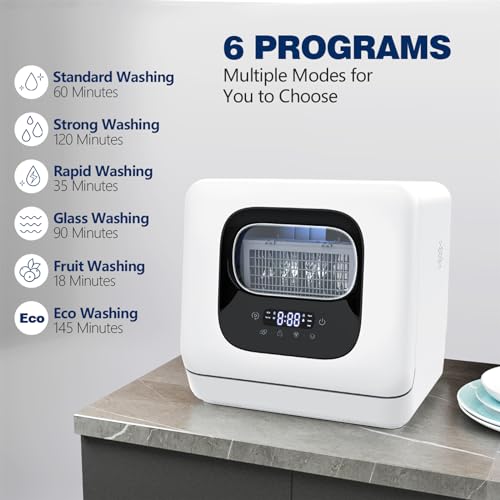 COWSAR Portable Dishwasher Countertop with 6 Washing modes, 360° Dual Spray Rinse, 167°F High-Temp & Air-Dry Function Portable Dishwasher Suit for Camping, Kitchens, Small Apartments, RVs, Dorms