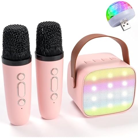 KidsFaves Mini Karaoke Machine for Kids Adults,with 2 Wireless Microphones & Light- Bluetooth Portable Speaker Birthday Gifts for Girls 3-12 Years Old Toddler Toys Cover