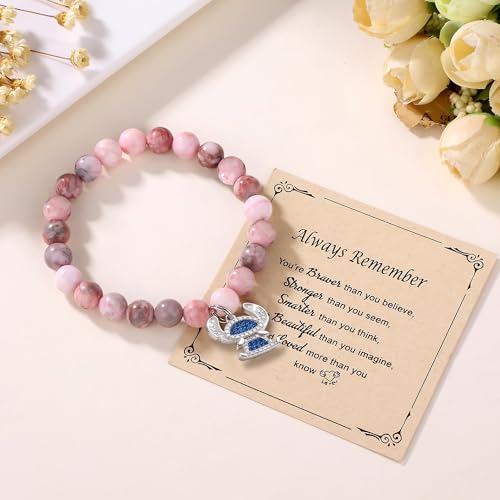 Image of Pink Natural Stone Stitch-Shape Bracelets for Daughter Granddaughter Niece Sister Women Love Gifts Bracelet Jewelry
