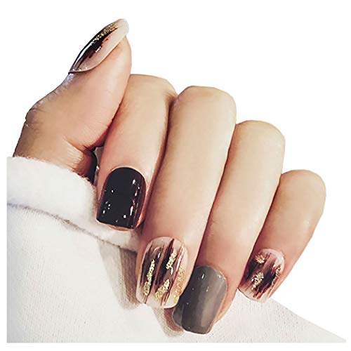 Fstrend 24Pcs False Nails Square Studs Art Full Cover Acrylic Fake Nails Press on Gradient Party Fake Nails Tips for Women and Girls