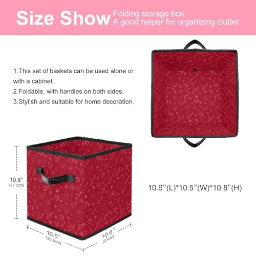 Boîte de rangement pliable rouge avec poignées pour vêtements et placard de chambre