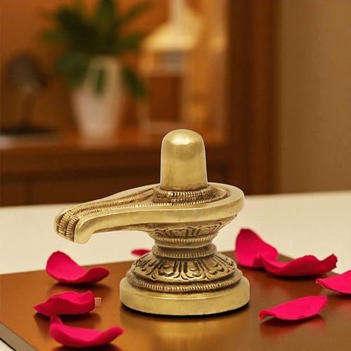 Image of SHANTI Brass Shivling for Home Puja, Shiva Lingam for Temple, Office Desk, Gift & Decor (SL3470)