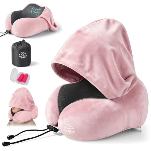 SkytraxComf® Travel Neck Pillow with Hood for Privacy on Long Flights