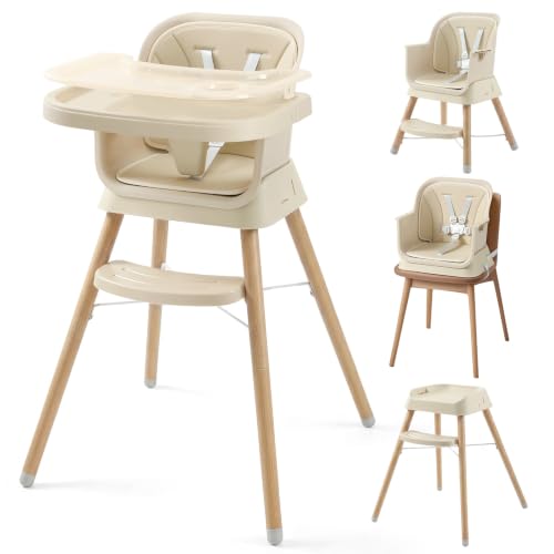 Image of Mallify 6 in 1 Convertible Baby High Chair with Removable Double Tray | Adjustable Infant Booster Seat, Steel Frame, Highchairs for Babies and Toddlers with 5-Point Harness, Easy to Clean & Install