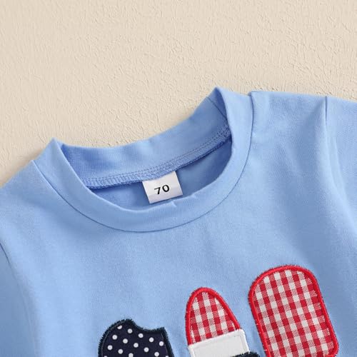 Image of 4th Of July Toddler Boy Outfit Popsicle American Flag T-Shirt and Gingham Plaid Shorts Set Independence Day Clothes