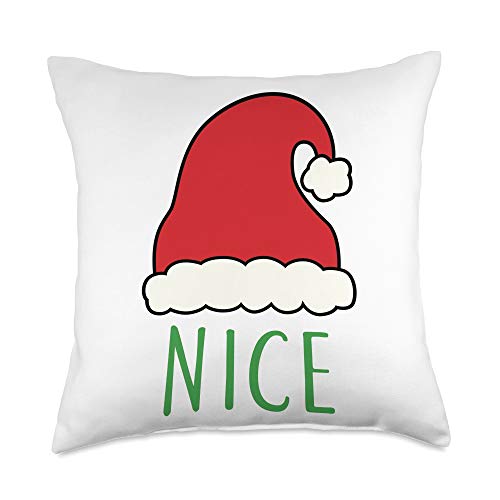 Naughty and Nice Matching Outfit -Elf Gift Shop Naughty or Nice Matching Christmas Couples Throw Pillow, 18x18, Multicolor