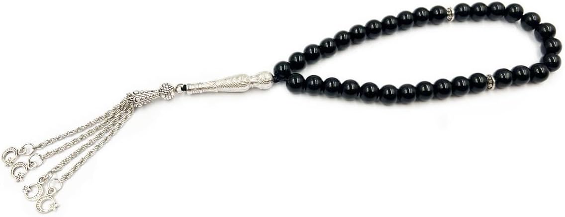 REBUY Natural Black Tourmaline Gemstone 33 Beads Turkish Prayer Tasbih | Misbaha Rosary Tasbeeh | Islamic Gift, Bracelet or Necklace, Premium Craftsmanship | Pack of 1