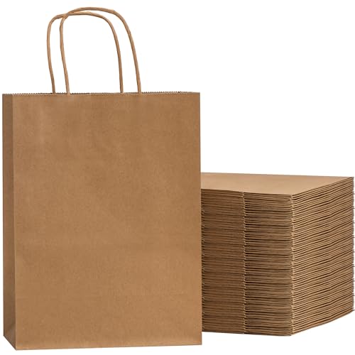 Image of RACETOP Brown Kraft Gift Paper Bags 50 Pack 8x4.5x10.8 in with Handles