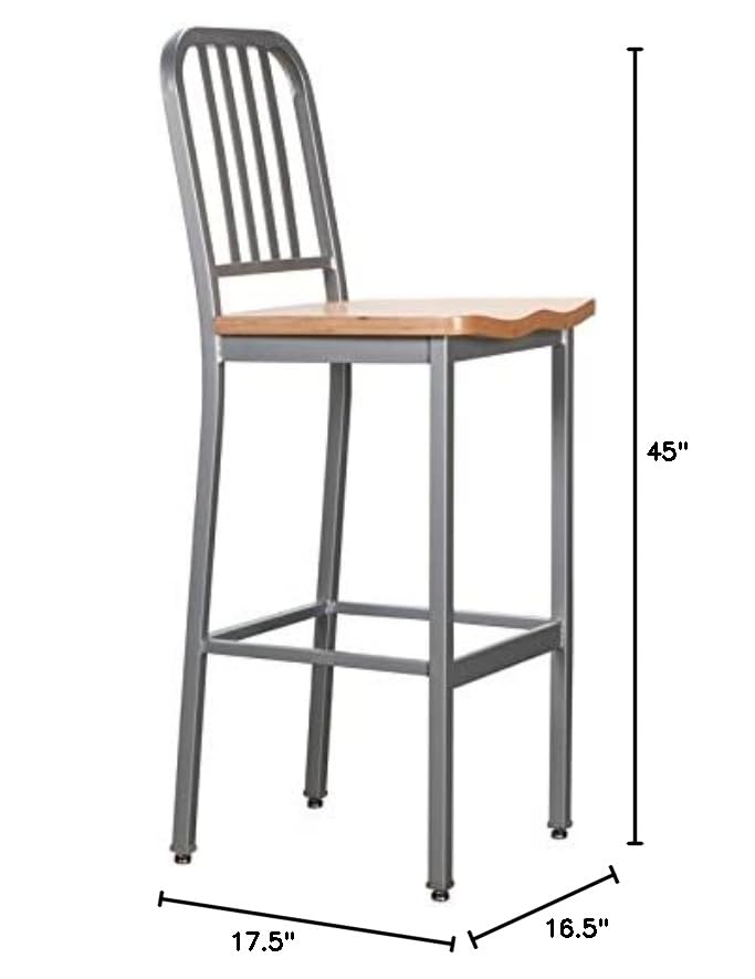 Linon Badden Juego de 2 Butacos con Asiento de Madera y Estructura de Acero en Plateado miniatura 3