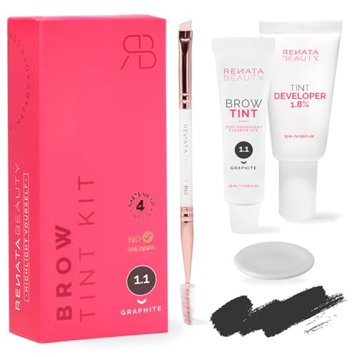 RB RENATA BEAUTY Augenbrauenfarbe Set – Brow Färbeset inkl. Entwickler & Stylingbürste – Augenbrauen Färbeset – Eyebrow Dye mit bis zu 4 Wochen Halt – Brow Tint für Natürlichen Look [Graphit-Grau]