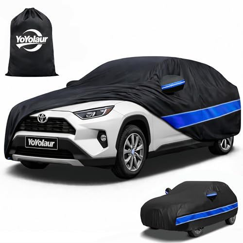 Car Cover Custom Fit RAV4 10-Layer Car Cover Waterproof All Weather Full Exterior Cover with Cotton Lining Sun Rain UV Dust Snow Protection with Door Zipper Fit for RAV4 2006-2025