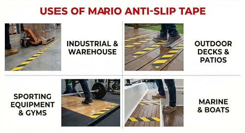 Image of Mario Anti-Skid Anti-Slip Tape Black & Yellow Zebra | 50mm (2 Inch) x 5M Safety Grip Tape for Stairs, Ramps & Flooring | High-Traction Non-Slip Adhesive Tape