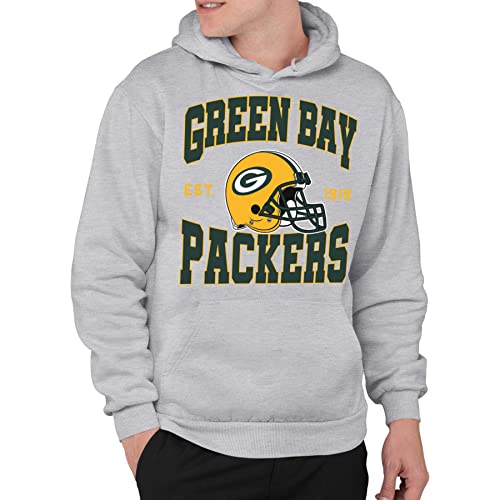 Junk Food Clothing x NFL - Green Bay Packers - Team Helmet - Unisex Adult Pullover Fleece Hoodie for Men and Women - Size Large , Grey