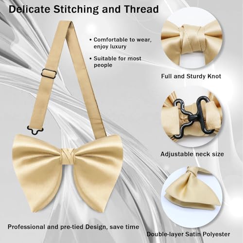 Image of Mens Bow Tie Pre Tied Oversized Bow Ties for Men Satin Bowties for Tuxedo Wedding Party Banquet