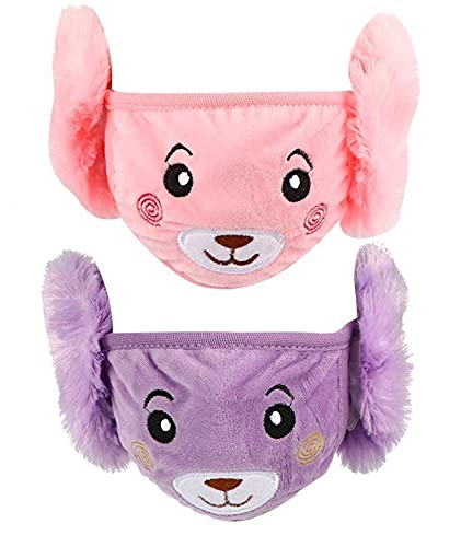 Cotson Girls/Boys Warm Winter Face Mask with Plush Ear Muffs Ear Covers Pack of 2 (Size 3-13 Years) -M