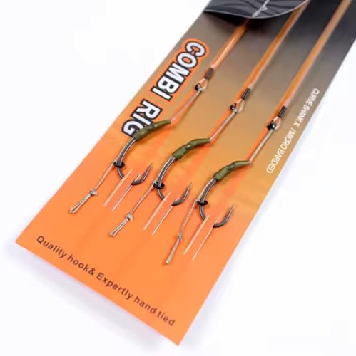 3x Combi Rig Fishing Hook Set – Size 6 OR Size 4 Micro Barbed Curve Shank, Blow Back & Boom Section, Loop Connection, Hand Tied Carp Rigs (Size 4)