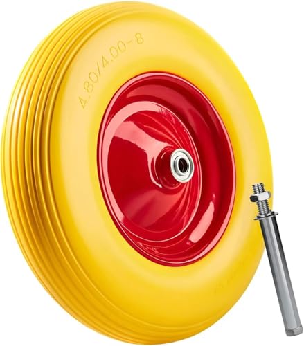 DIVID® Schubkarrenrad PU Vollgummiert, Ersatzrad, Pannensicher, Vollgummiereifen ⌀ 390mm Durchmesser auf stabiler Stahlfelge (Gelb)