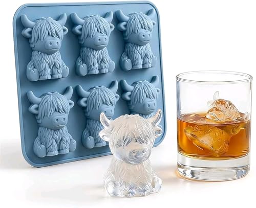 Highland Cow Ice Cube Tray Highland Cow Gifts Fathers Day Gifts Ice Mold for Bourbon Cocktail Funny Whiskey 3D Silicone Animal Ice Mold for Men Dad Him.