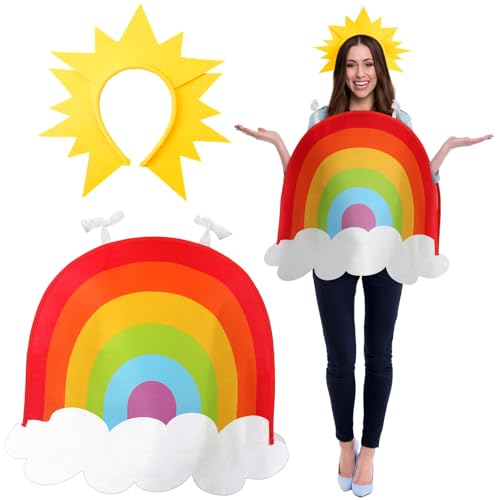 Funnysoft 2 Pcs Halloween Rainbow Costume for Adult Set, Include 1 Rainbow Cloud Costume, 1 Sun Headband Outfits Apparel Accessories for Halloween Cosplay Dress Party, One Size