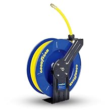 Goodyear Air Hose Reel Retractable 1/2" Inch x 65 Foot SBR Rubber Hose Max 300PSI Heavy Duty Industrial Steel Single Arm Construction