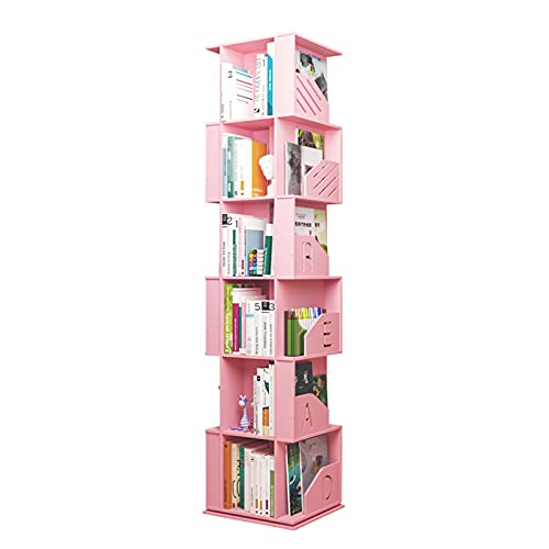 Zqthl Multi-Layer Rotary Bookshelf, 360° Rotating Stackable Floor Storage Display Bookcase, With Safety Bezel, For Kids Bedroom,Pink,6 Tier #TOP11