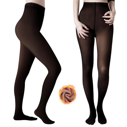 Image of Fleece Lined Tights Winter Fake Translucent Thermal Tights Warm Pantyhose Leggings Sheer Thick Stockings for Women