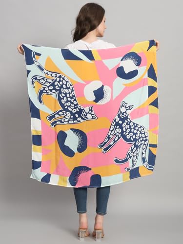 Image of Ravaiyaa - Attitude is everything Women Silk Digital Print Large Square Scarf Breathable Lightweight Neckerchief Printed Headscarf 40 inch x 40 inch Inch