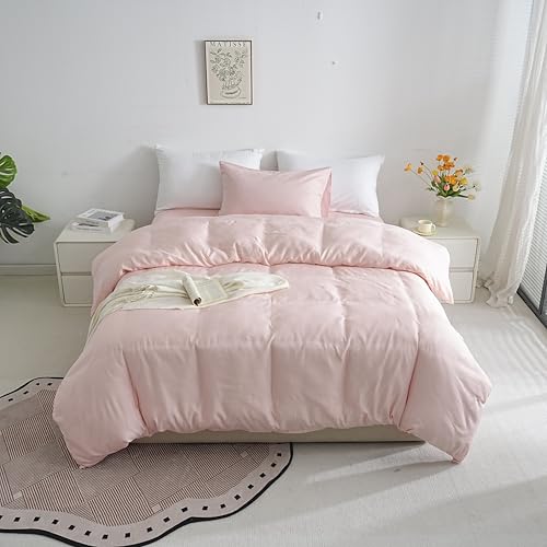 AYSW Ropa de cama de microfibra cepillada, funda nórdica y funda de almohada con cremallera, 155 x 220 cm y funda de almohada de 40 x 80 cm, color rosa
