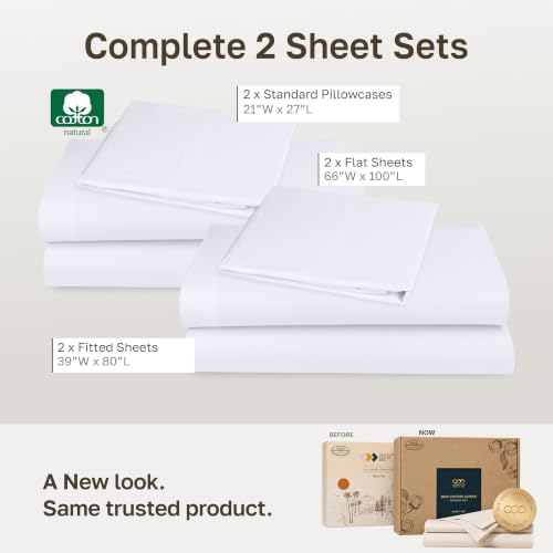 Image of 2-Pack Soft Natural 100% Cotton Sateen XL Twin Sheets Sets, Bright White