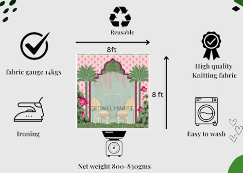 Image of Backdrop Cloth for Pooja Wedding Decoration | Decoration Backdrop | Back Ground Decorations Clothes 8 /8 ft (Pink Two Palm Trees (8 8 FT)) ugadi Decorations Backdrop