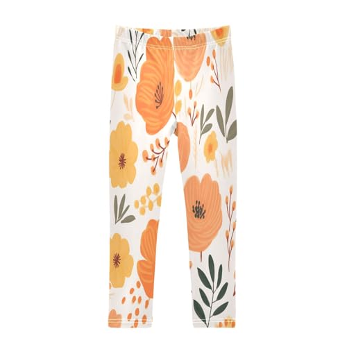 Bolaz Toddler Girls Leggings Printed Yoga Pants Leggings Orange Yellow Flower for Kids