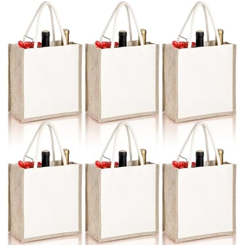 SOUJOY 6 Pack Reusable Jute Tote Bags Cover