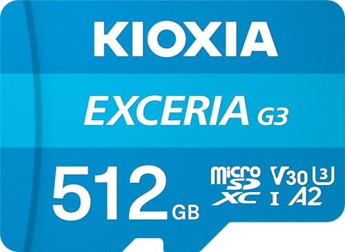 Image of KIOXIA EXCERIA G3 512GB MicroSDXC Memory Card | UHS-I U3, A2, V30 | Up to 160MB /s R, 50MB /s W | Made in Japan | 4K Video | with Adapter | Waterproof & Shockproof | 5-Yr Warranty