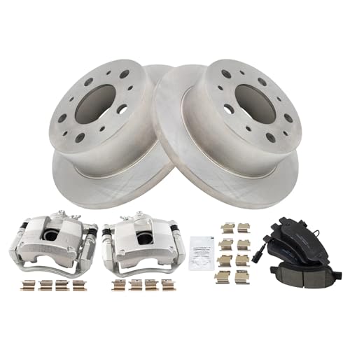 Image of TRQ Rear Brake Pad and Rotor Set Ceramic Solid Rotors Calipers