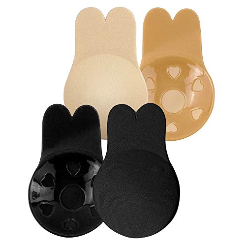 Lift Nipplecover,Sticky Bra Push Up,Invisible Bra for Women 2 Pairs (Large, Beige,Black)