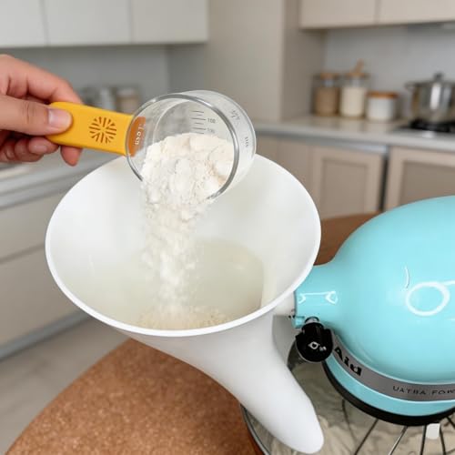Designed for the KitchenAid 5-quart flour funnel, this funnel fits perfectly on the tilt-and-mix stand mixer, ensuring smooth pouring without spills. It is suitable for all dry and wet ingredients. — view 6