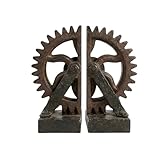 Comfy Hour Industrial Gear Decorative Bookends, 13 inch, Unique Steampunk Mechanical Wheel Art Book Ends for Shelves, Book Stopper for Heavy Books, Cool Home Office Vintage Decor, 1 Pair