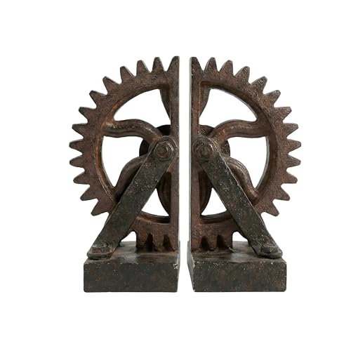 Comfy Hour Industrial Gear Decorative Bookends, 13 inch, Unique Steampunk Mechanical Wheel Art Book Ends for Shelves, Book Stopper for Heavy Books, Cool Home Office Vintage Decor, 1 Pair