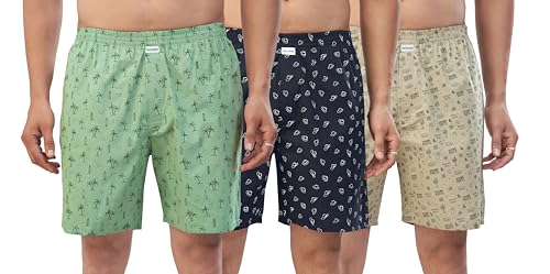 Image of Nermosa Men's 100% Cotton Boxer Shorts - Soft, Breathable, All-Day Comfort (Pack of 3)