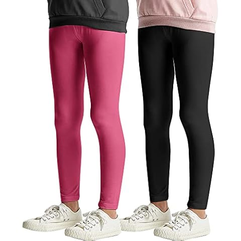 L&K-II Children's Leggings Basic Solid Color Girls Dance Pants Kids Pants Fitness Pants Cotton 2708 Black+Rosa-110 Cover