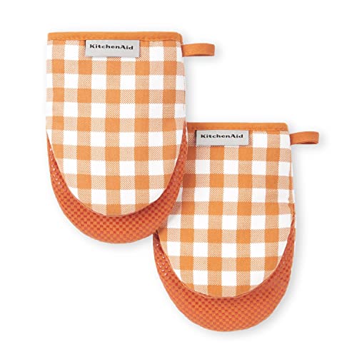 Image of KitchenAid Gingham Mini Oven Mitt 2-Pack Set, Honey, 5.5 inchx8 inch
