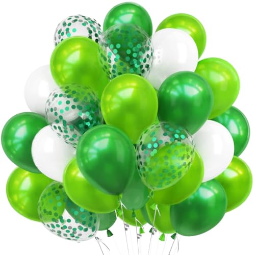 Luftballon Grün 60 Stück Luftballons Grüne Weiß Helium Ballons Grün Latexballons Grüne Weiss Konfetti Ballons für Hochzeit Geburstags Dinosaurier Party Deko