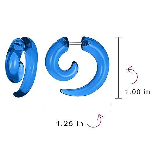 Unisex Black White Translucent Neon Orange Red Pink Blue Green Purple Large Round Swirl Spiral Tribal Fake Faux Ear Plug Taper Earrings Acrylic Resin Surgical Steel 6 Piece Set Women Men Teen4