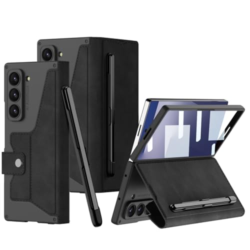 SHIEID Galaxy Z Fold 7 Wallet Case with S Pen Holder, Business Leather Magnetic Closure Cover with Card Holder, Kickstand, Screen Protector Compatible with Samsung Z Fold7 Case, Black