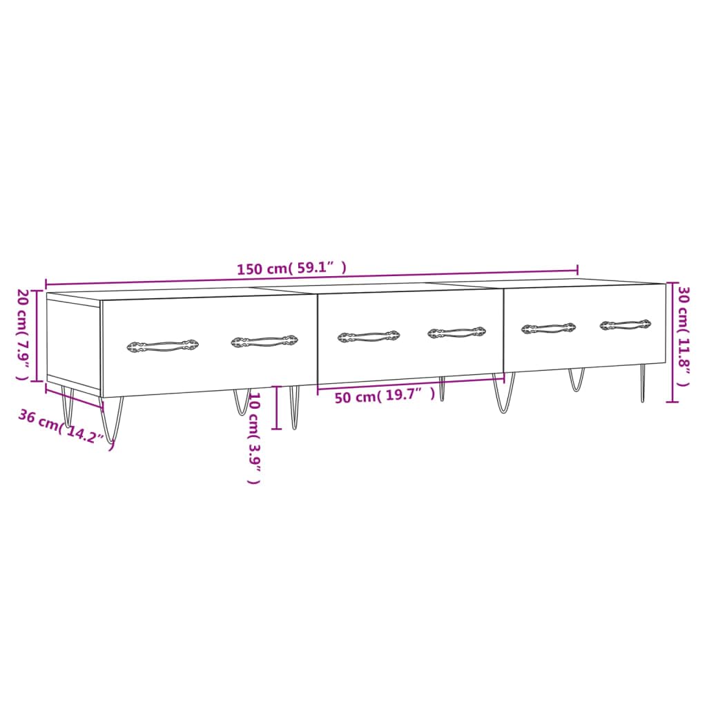 vidaXL Mobile Porta TV Bianco 150x36x30 cm in Legno Multistrato