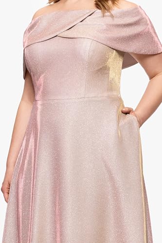 Image of Betsy & Adam Women's Betsy & Adam Women's Galaxy Glitter Straight Neck Off The Shoulder Floor Length Dress